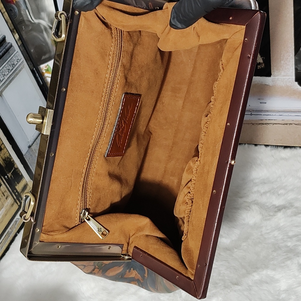 Patricia Nash Floral Painted Leather Satchel in Tan, Brown, Green, Red - Picture 6 of 15